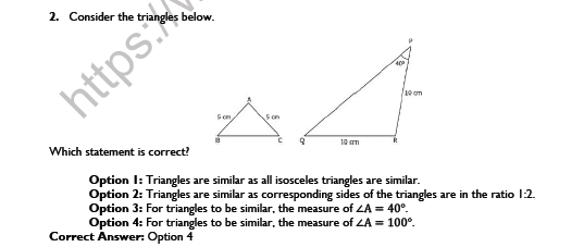 CBSE Class 10 Mathematics Triangles Worksheet Set E